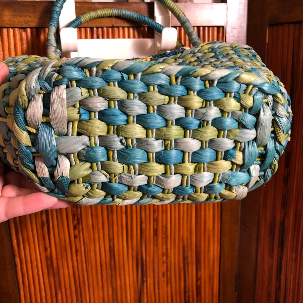 Cappelli Blue & Green Corn Husk Handbag View 5